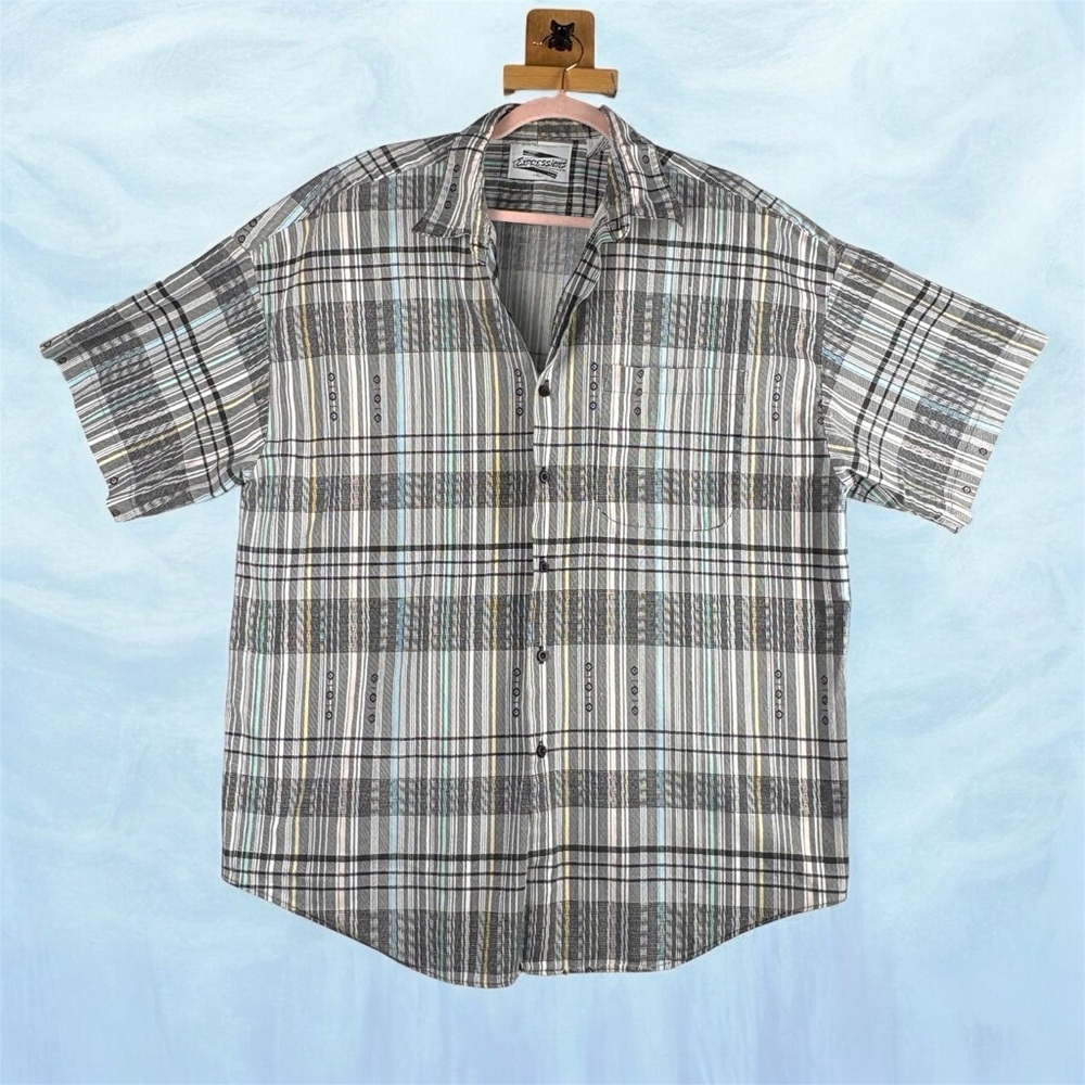 VTG Expressions XL Men's Colorful Pastel Plaid Aztec Print Button Up Shirt